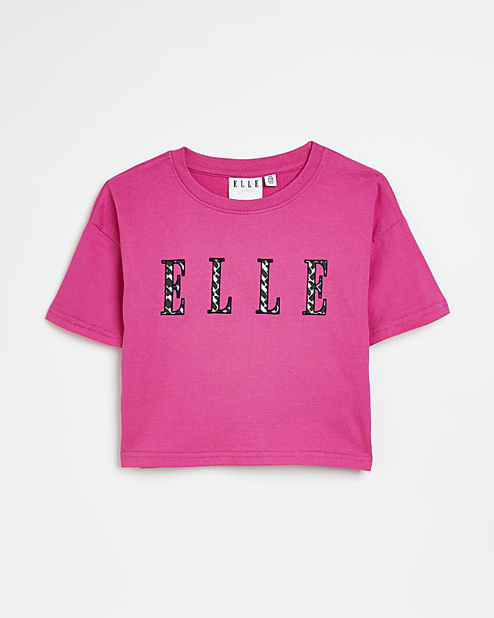 Girls Pink ELLE Logo Cropped T-shirt