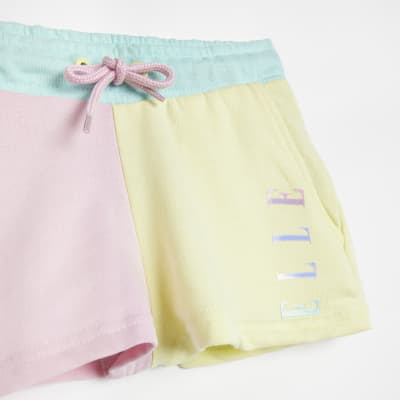 Girls Pink ELLE Pastel Block Shorts