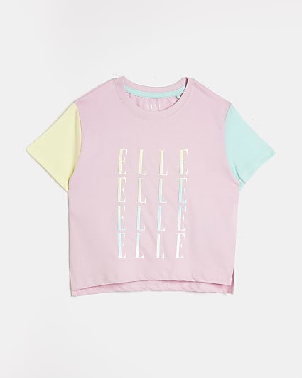 Girls Pink ELLE Pastel Block T-shirt