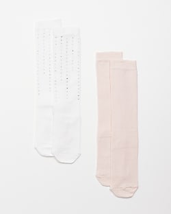 Girls Pink Embellished Knee High Socks 2 pack