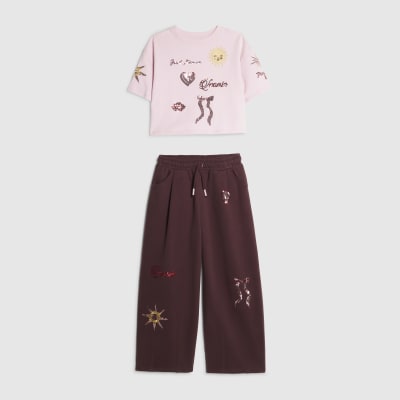 Girls Pink Embellished T-Shirt Set