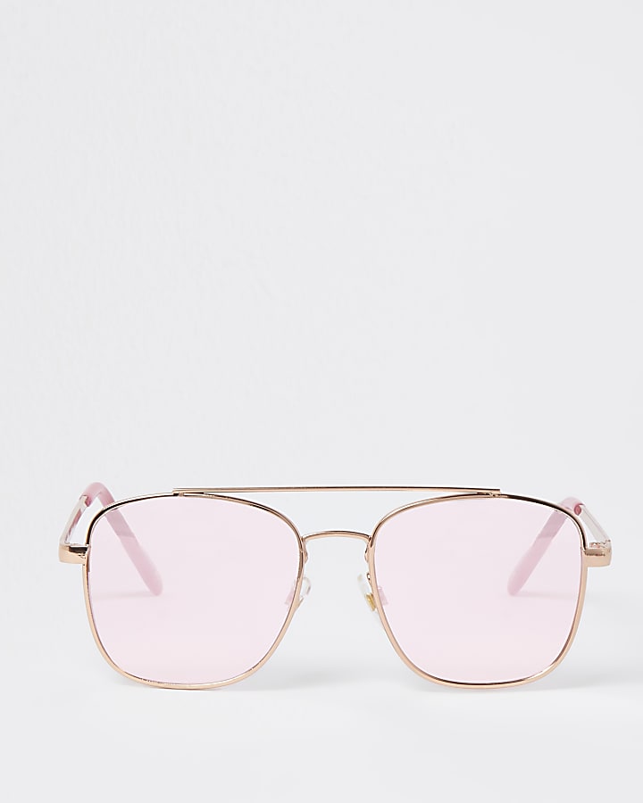 Girls pink embossed aviator sunglasses