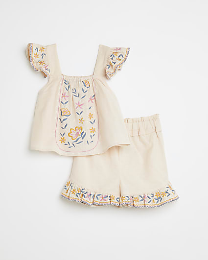 Girls pink embroidered cami and shorts outfit