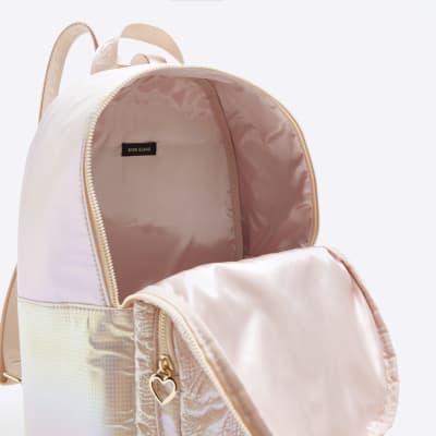 Girls pink embroidered heart backpack River Island