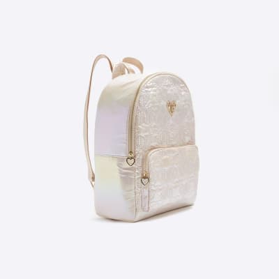 Girls pink embroidered heart backpack River Island