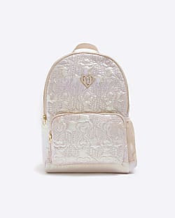 Girls pink embroidered heart backpack