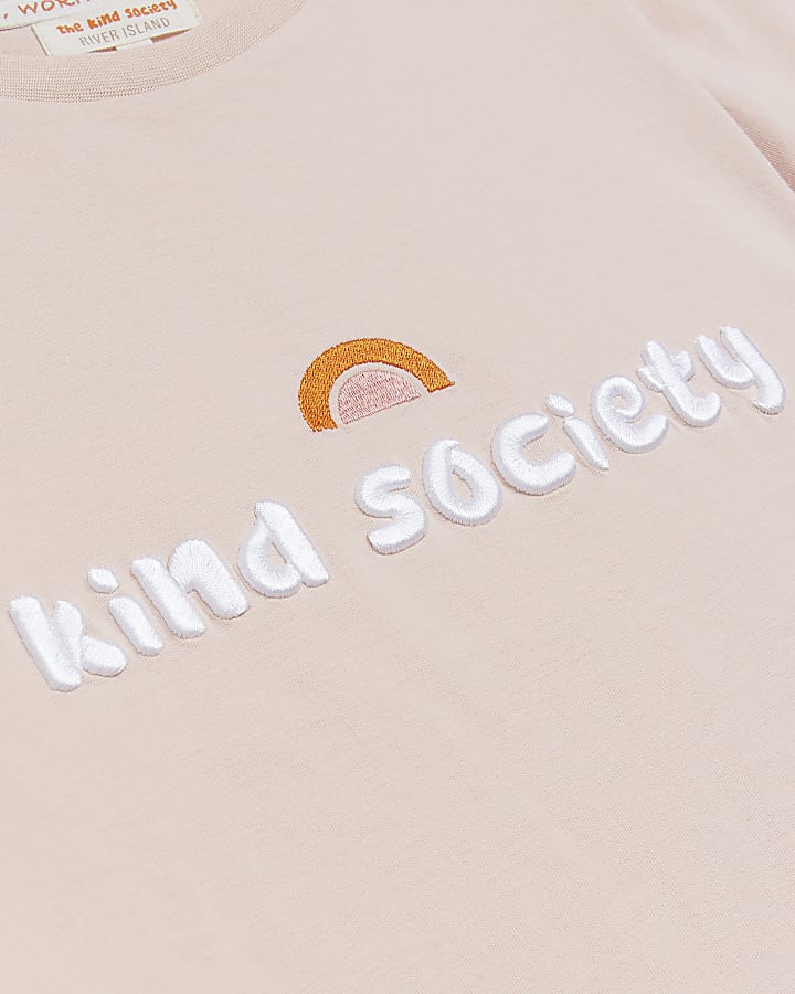 Girls Pink Embroidered Kind Society T-shirt