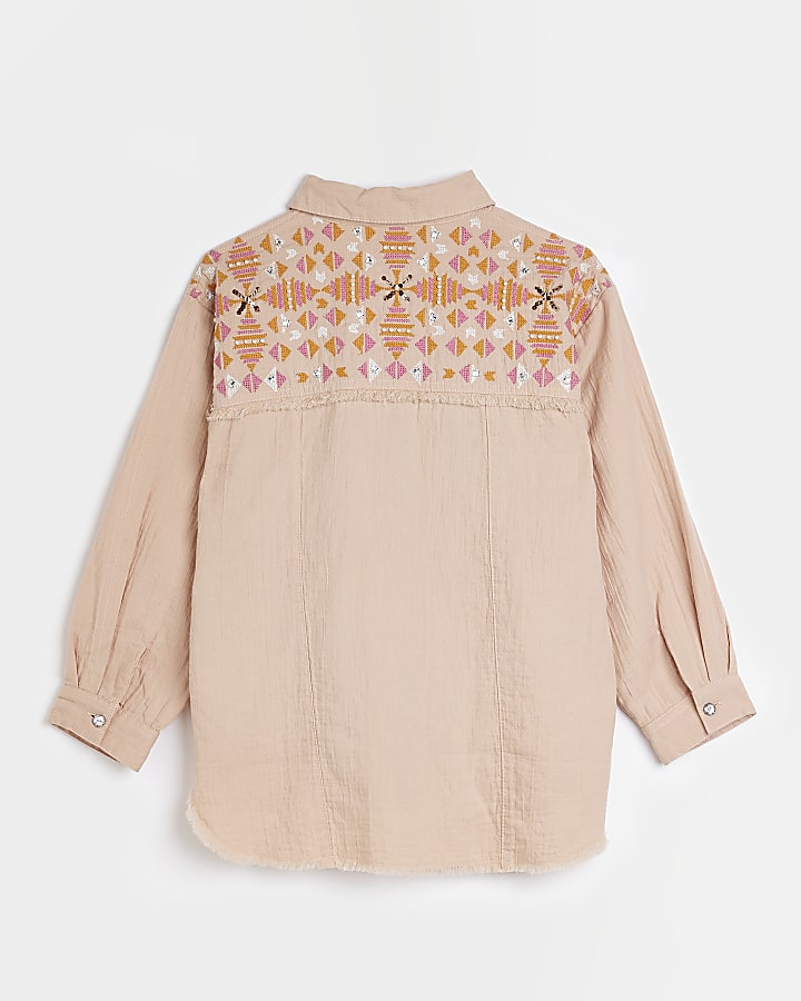 Girls pink Embroidered Shacket