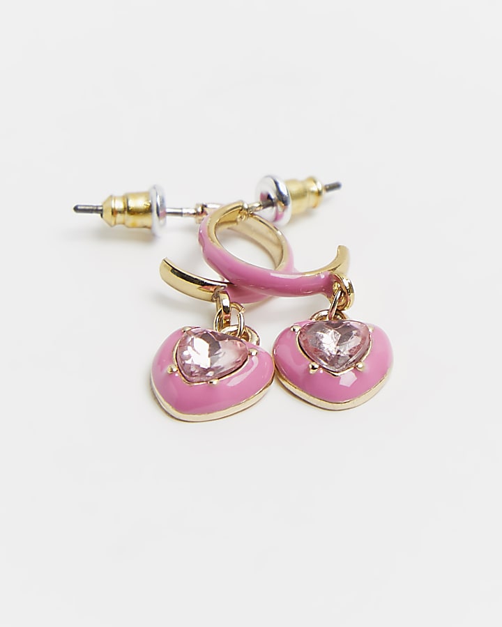 Girls pink Enamel heart hoop earrings