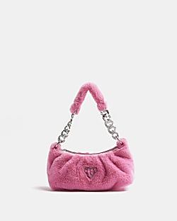 Girls Pink Faux Fur Chain Strap Shoulder Bag