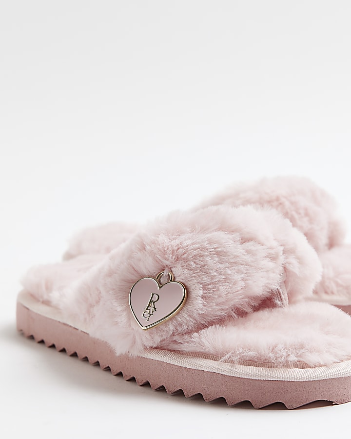 Girls Pink faux fur flip flop Slippers