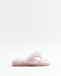Girls Pink faux fur flip flop Slippers