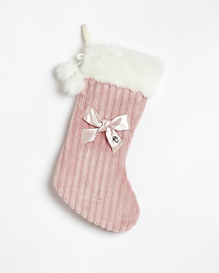 Girls Pink faux fur Satin Bow Stocking