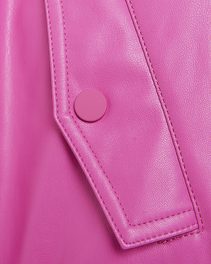 Girls pink faux leather bomber jacket