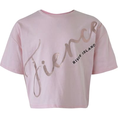 Girls Pink Fierce Cropped T Shirt River Island