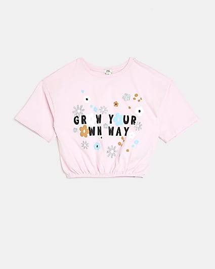 Girls pink floral cinched waist t-shirt