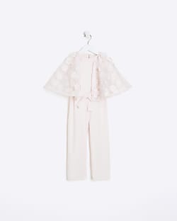 Girls pink floral embroidered cape jumpsuit