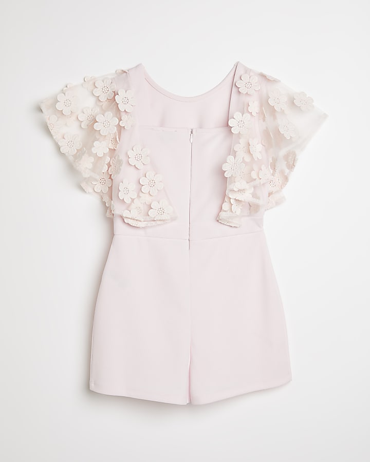 Girls pink floral lace sleeve playsuit