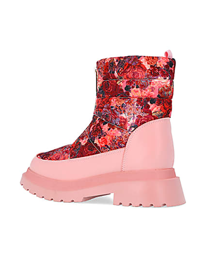 360 degree animation of product Girls Pink Floral Puffer Zip Front Snow Boots frame-5