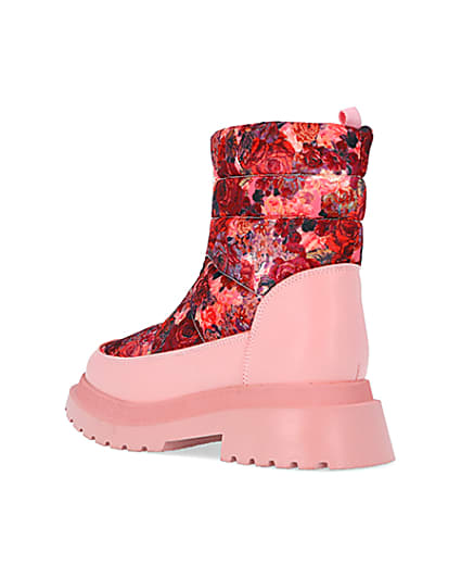360 degree animation of product Girls Pink Floral Puffer Zip Front Snow Boots frame-6
