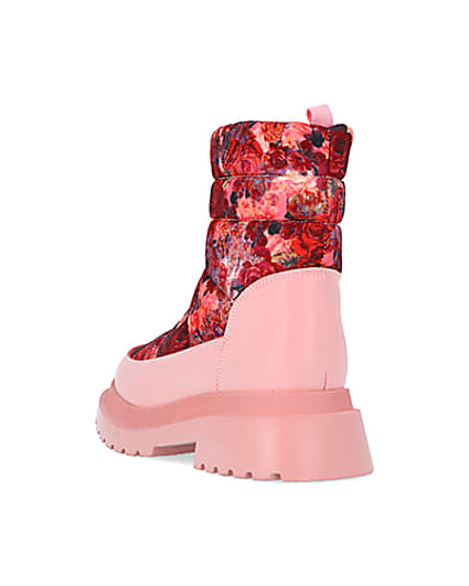 360 degree animation of product Girls Pink Floral Puffer Zip Front Snow Boots frame-7