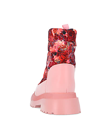 360 degree animation of product Girls Pink Floral Puffer Zip Front Snow Boots frame-8