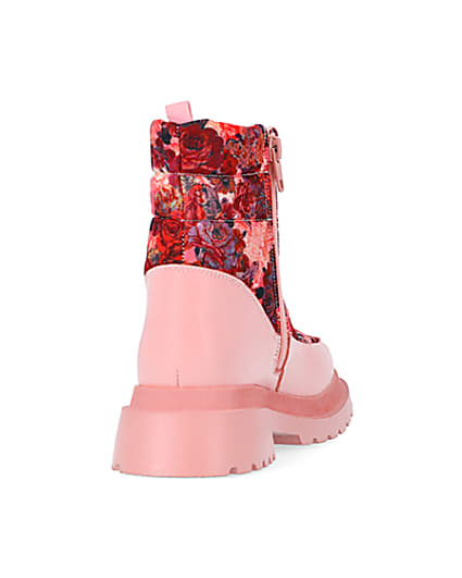 360 degree animation of product Girls Pink Floral Puffer Zip Front Snow Boots frame-10