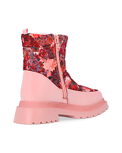 360 degree animation of product Girls Pink Floral Puffer Zip Front Snow Boots frame-12