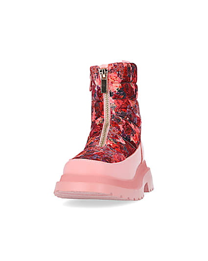360 degree animation of product Girls Pink Floral Puffer Zip Front Snow Boots frame-22