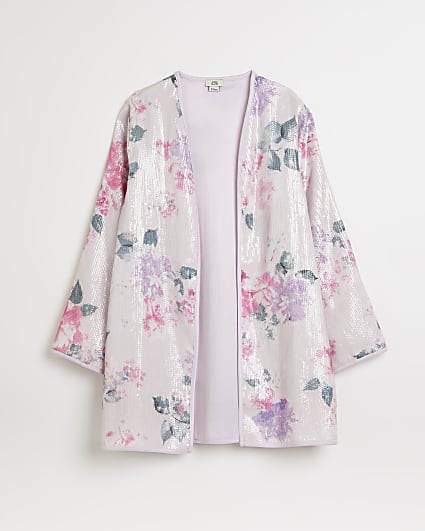 Girls pink floral sequin kimono jacket