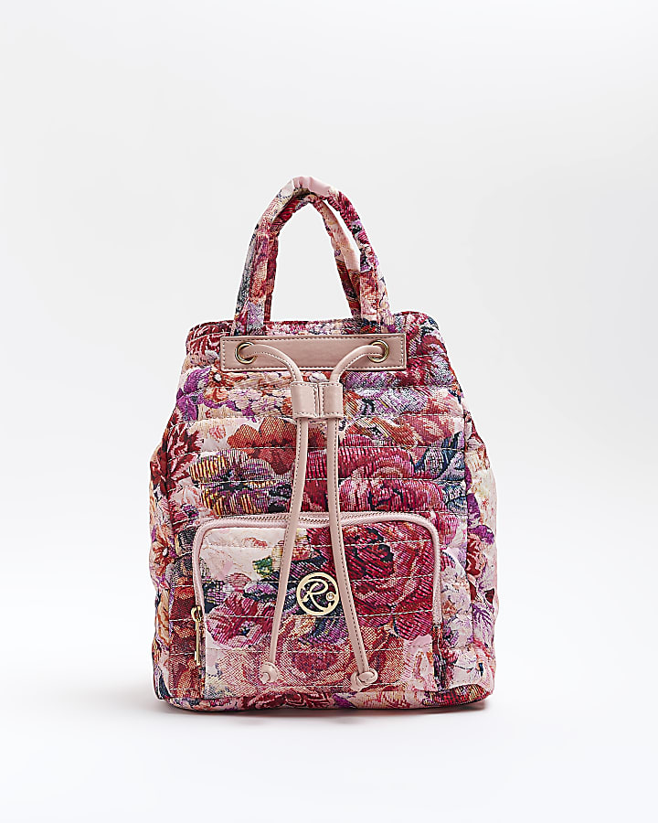 Girls Pink Floral Tapestry Backpack
