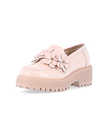 360 degree animation of product Girls pink flower detail chunky loafers frame-0
