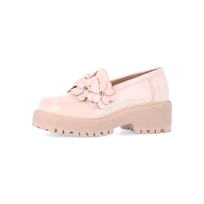 360 degree animation of product Girls pink flower detail chunky loafers frame-2