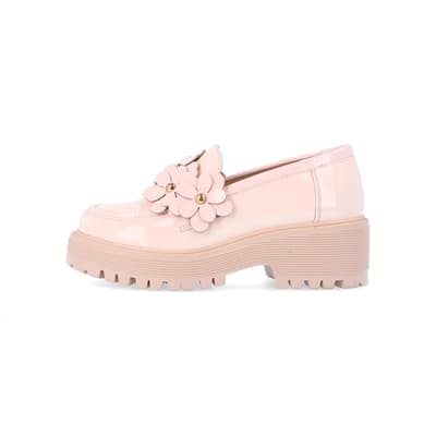 360 degree animation of product Girls pink flower detail chunky loafers frame-3