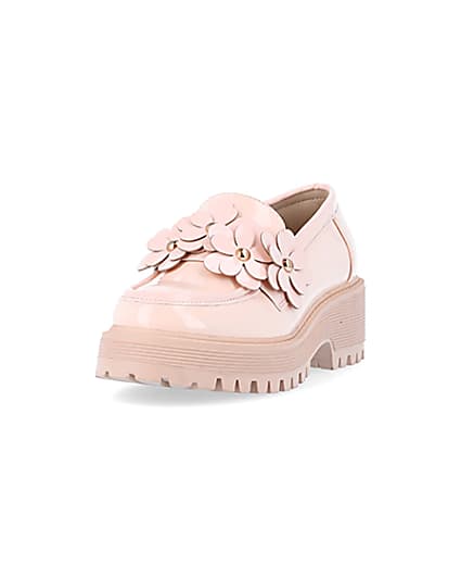 360 degree animation of product Girls pink flower detail chunky loafers frame-23