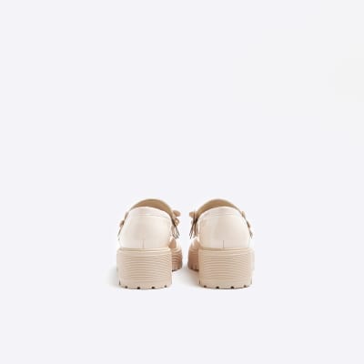 Girls pink flower detail chunky loafers