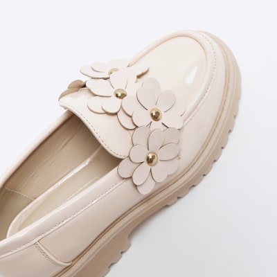 Girls pink flower detail chunky loafers