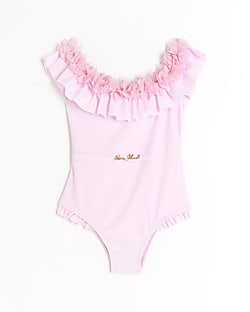Girls pink flower detail swimsuit