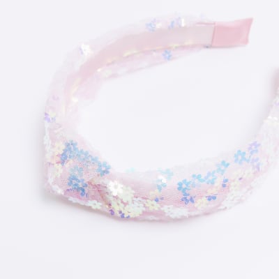 Girls pink flower Sequin Knot head band