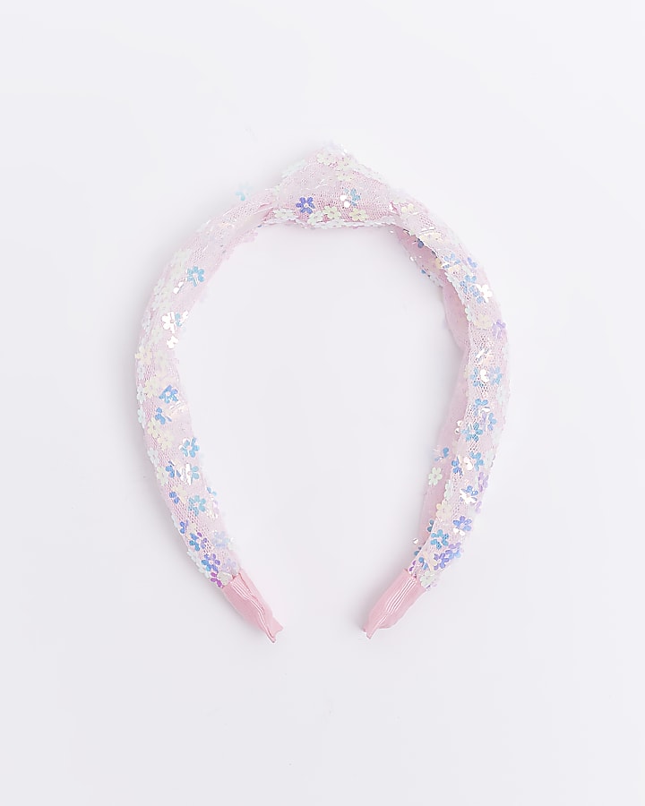 Girls pink flower Sequin Knot head band