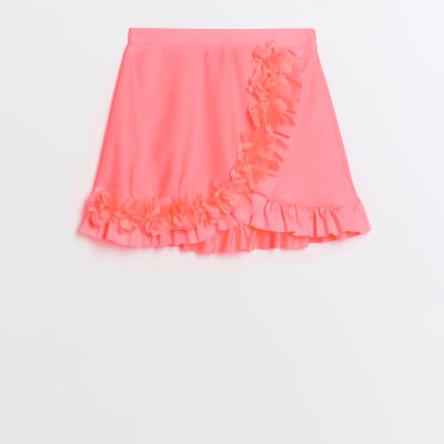 Girls pink flower swim skirt River Island