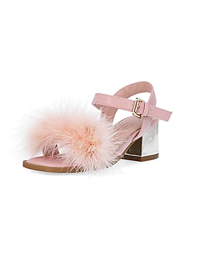 360 degree animation of product Girls Pink Fluffy Heeled Sandals frame-0