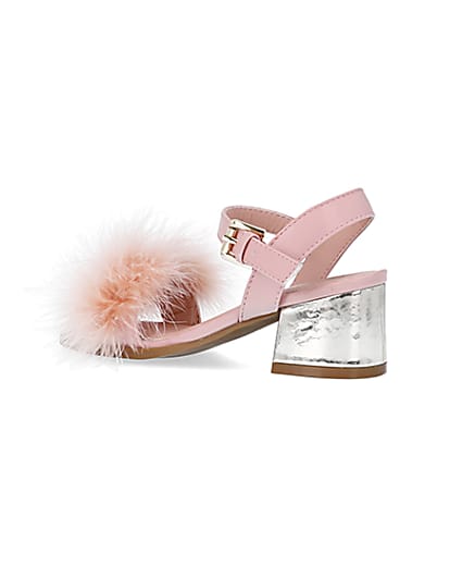 360 degree animation of product Girls Pink Fluffy Heeled Sandals frame-5
