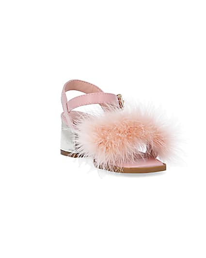 360 degree animation of product Girls Pink Fluffy Heeled Sandals frame-19