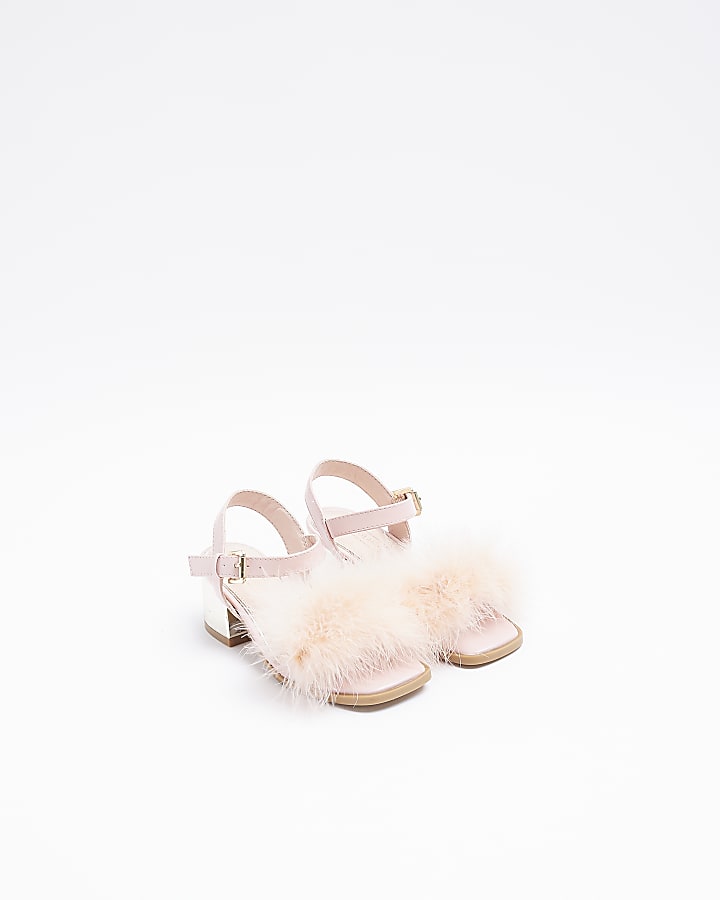 Girls Pink Fluffy Heeled Sandals