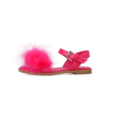 Girls Pink Fluffy Sandals River Island