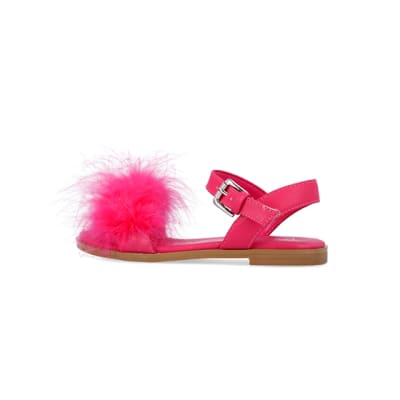 360 degree animation of product Girls Pink Fluffy Sandals frame-4