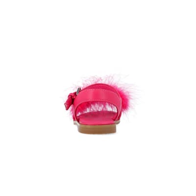 Girls Pink Fluffy Sandals River Island