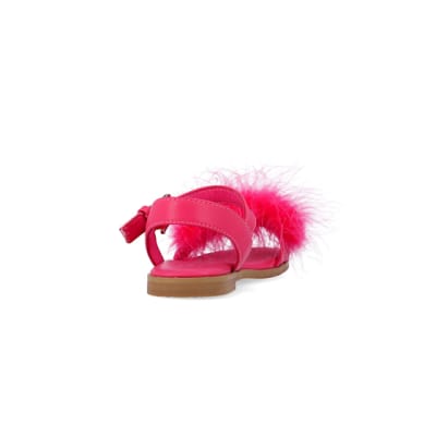 Pink fuzzy sandals hot sale