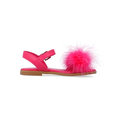 Girls Pink Fluffy Sandals River Island